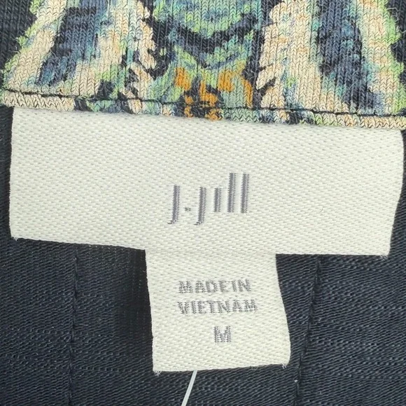 NWT J.Jill Navy Blue Floral Paisley Split Neck 3/4 Sleeve Knit Dress Size Medium - Picture 3 of 13